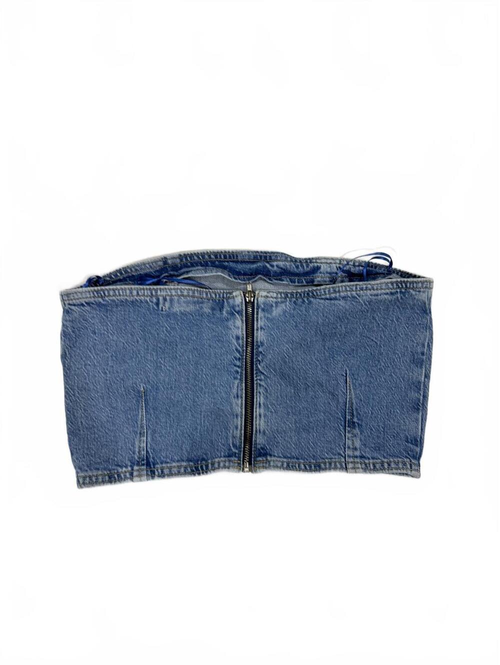 ZARA Denim Corset Tube Top Medium Wash Strapless Jean Crop Top Small - Picture 5 of 8